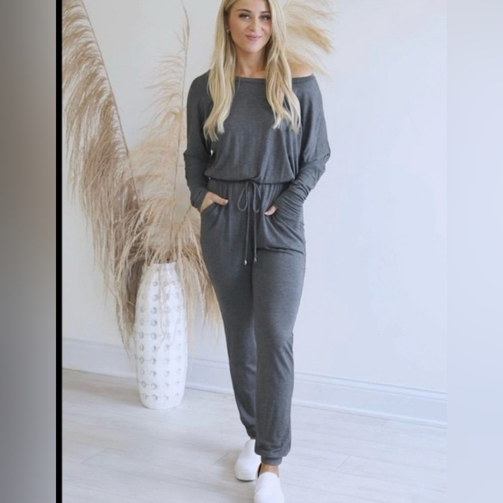 Pink Lily Charcoal Jumpsuit Medium
